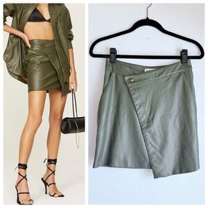 Nicholas Gabriella Faux Leather Asymmetrical Mini Skirt in Olive Green Size 2